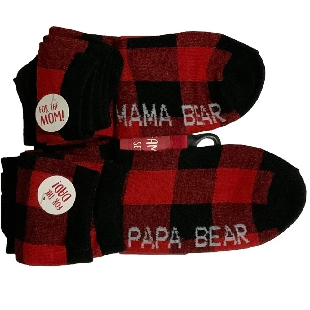 Holiday Family Matching Socks 4 Pack Christmas Tartan Plaid Red Black Adult Kids